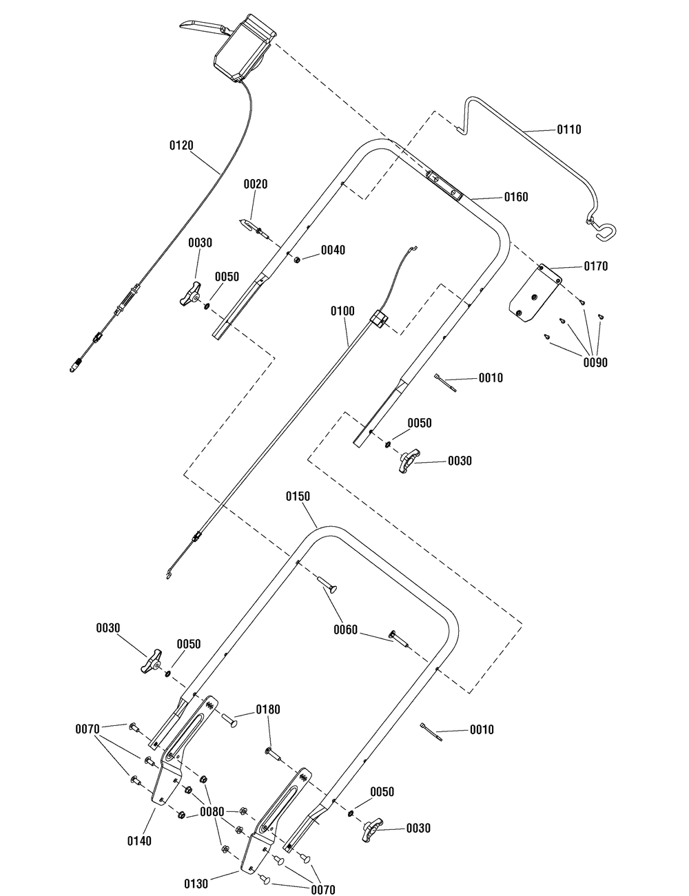 Handle Assembly Group (7502112) Diagram and Parts List for 7800816-CXT21675 2011 Briggs and Stratton Lawn Mower